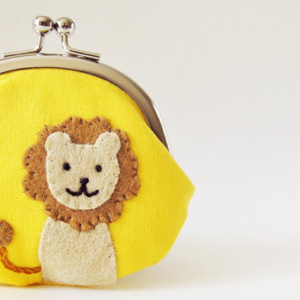RESERVED for CardinalMay10 - Coin purse Mr. Lion on yellow