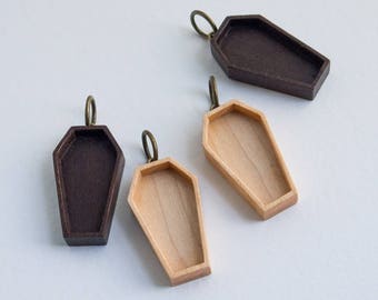 Coffin blank pendant tray charm - 18 x 33 mm cavity - Brass finish eye and ring bail - (P72) - Set of TWO