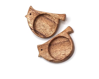 On SALE - Set of 2  Handmade Hardwood Bird Bezel Blank: 1" round cavity