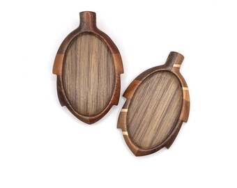 Bezel pendant leaf blank - Hardwood - Oval cavity: 25 x 40 mm