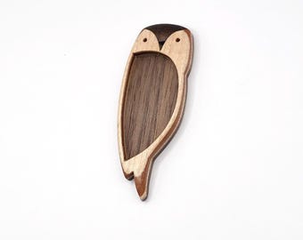 Owl - Original design finished hardwood blank - Hardwood marquetry work
