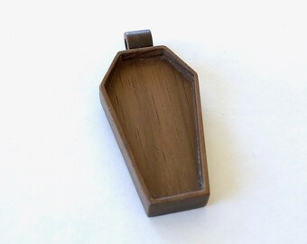 Coffin blank pendant tray - Hardwood - 24 x 44 mm cavity - Wooden bail