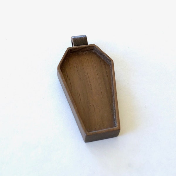 Coffin blank pendant tray - Hardwood - 24 x 44 mm cavity - Wooden bail