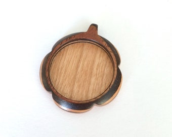 Flower - Original design finished hardwood pendant blank - Hardwood marquetry work - 30 mm cavity