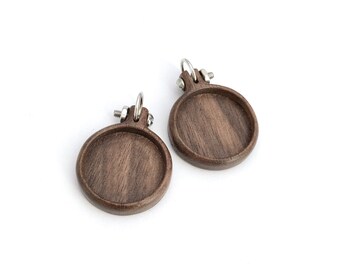 Very small pendants or EARRINGS bases - Hardwood - 20 mm cavity diameter - Set of two