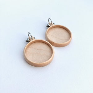 Small pendants or EARRING bases Hardwood: maple 25.5 mm cavity diameter Set of two image 1