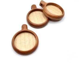 Embroidery pendant blank - Cabochon setting - 25.5 mm cavity - Hardwood