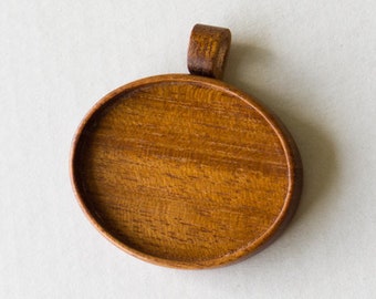 Large LIGHT fine craftsmanship hardwood pendant blank - Mahogany - 36 x 46 mm cavity - Organic bail - (A1)