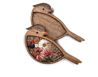 Wooden Bird Brooch Frame – Marquetry Walnut Bezel for Resin, Needlework, Jewelry Making
