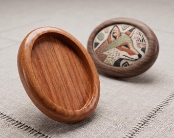 Set of 2 Oval Hardwood Bezel Settings: 30x40 mm cavity