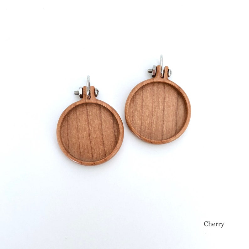 Small pendants or EARRING bases Hardwood: cherry 25.5 mm cavity diameter Set of two image 1