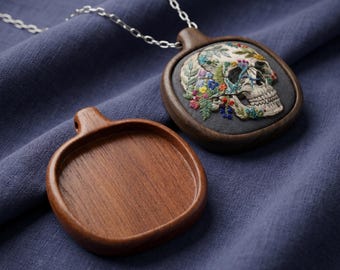 Pendant bezel blank - Natural color hardwood - Several wood options
