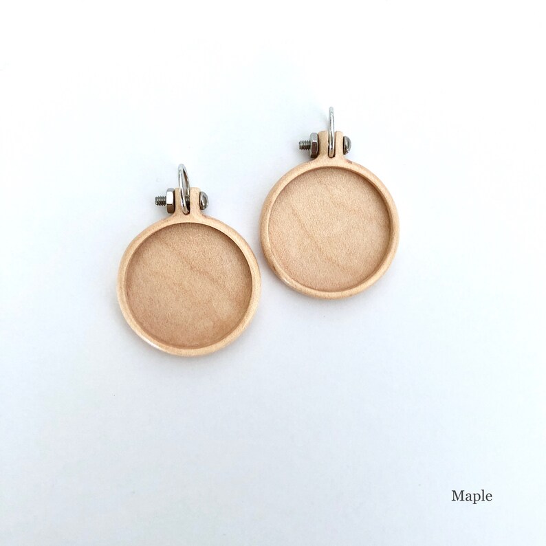 Small pendants or EARRING bases Hardwood: maple 25.5 mm cavity diameter Set of two image 2