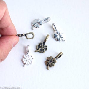 Clover Glue-on Bails: Antiqued Brass or Silver Plated (Set of 3)