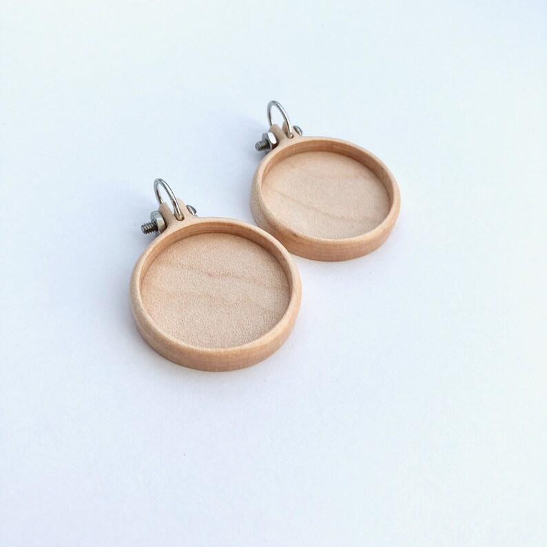 Small pendants or EARRING bases Hardwood: maple 25.5 mm cavity diameter Set of two image 1