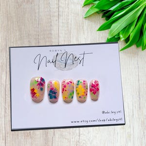 Hawaiian hibiscus nails| Press on nails| Gel nails| Acrylic Nails| Handmade custom nails