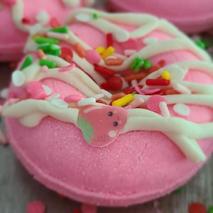 Strawberry Donut Bath Bomb | Fizzy Foamy Bath Bomb | Bubble Bath Bomb | Party Favors | Gift Sets | Artisanal Luxury Bath Bombs