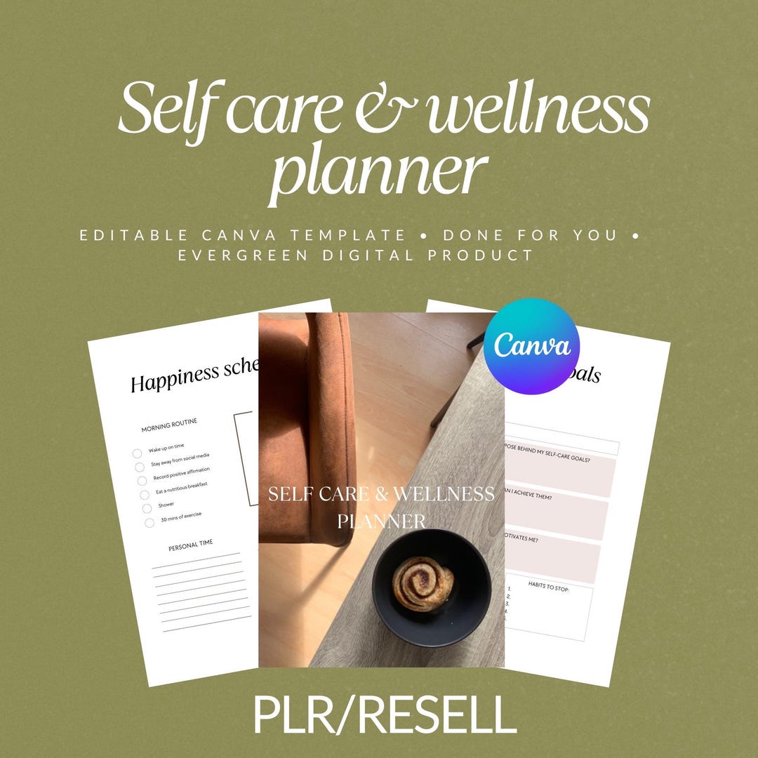 PLR Self Care and Wellness Planner, Editable Canva Template, Commercial ...