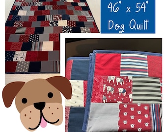 DOG QUILT 46" x 54" - 100% Cotton - Free Shipping - Toddler Quilt - Baby Play Mat - Quilted Blanket - Lightweight - Dog Blanket