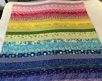 RAINBOW QUILT 72" x 54" - 100% Cotton - Free Shipping - Toddler Quilt - Baby Play Mat - Quilted Blanket - Lightweight - Dog Blanket