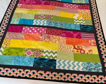 RAINBOW QUILT 50" x 68" - 100% Cotton - Free Shipping - Toddler Quilt - Baby Play Mat - Quilted Blanket - Lightweight - Dog Blanket