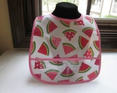 WATERPROOF WIPEABLE Baby to Toddler Wipeable Plastic Coated Bib Summer Picnic Watermelon