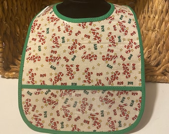 WATERPROOF WIPEABLE Baby or Toddler Wipeable Plastic Coated Bib Christmas Joy