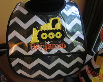 FIRST BIRTHDAY Bulldozer Construction Birthday Bib with Name