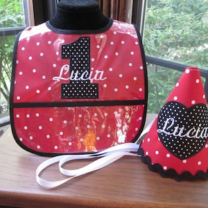 FIRST BIRTHDAY SET Birthday Hat and Matching Bib I Love Lucy Theme
