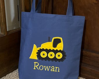 TOTE BAG Bulldozer Custom Designed and Personalized Toddler or Big Kid Tote
