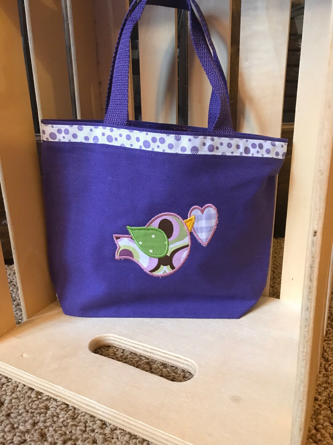 TOTE BAG Purple With Bird Applique Toddler Tote or Big Girl - Etsy