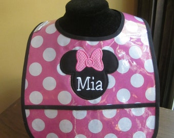 FIRST BIRTHDAY BIB Minnie Mouse with Name Embroidered