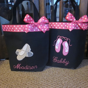 TOTE BAG Dance Tote with Sweet Tap Shoes or Ballet Slippers WITH Ribbon Trim and Bow