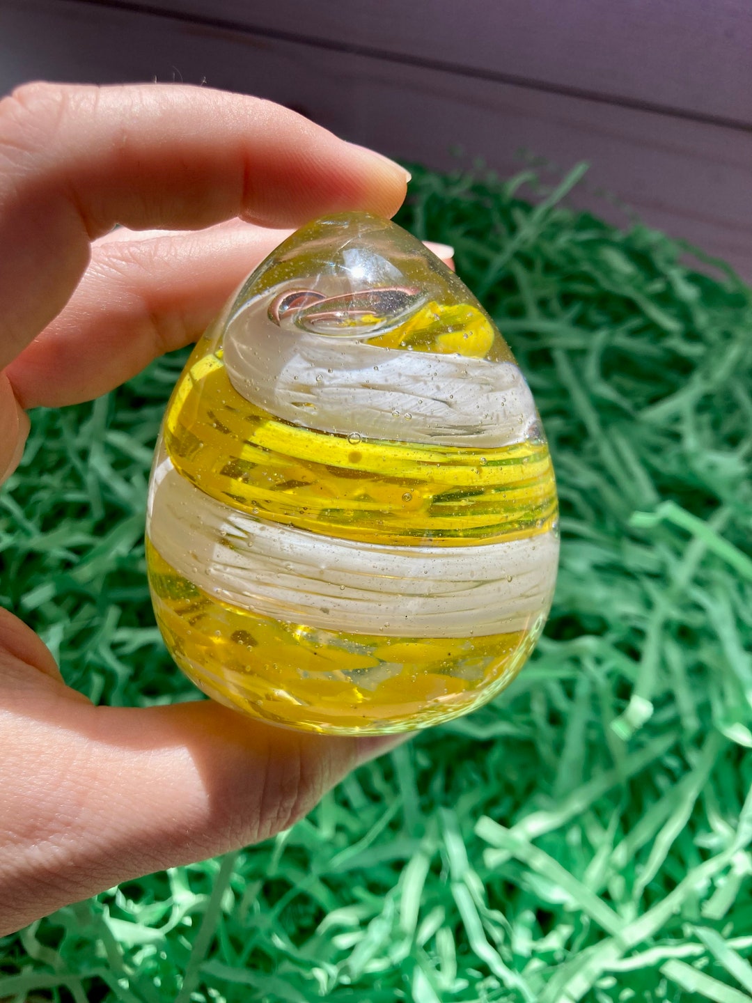 Hand Blown Glass Egg Paperweight Easter Spring Home Decor Etsy