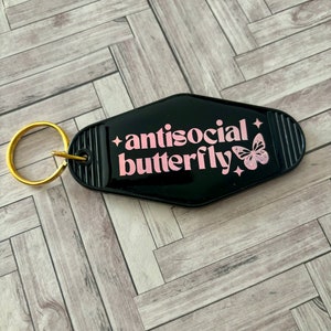 Cute Vintage Style Motel Keychain “Antisocial Butterfly” Gift