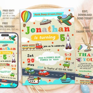 Transportation Birthday Invitation Template, Printable Transportation Vehicle Birthday Party Invitations Digital Bday Party Invite Bday Card