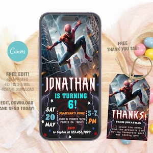 Editable Mobile Spider Birthday Invitation Template, Printable Birthday Party Invitation, Digital Kids Party Invite, Boys & Girls Bday Card
