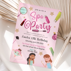 Editable Spa Party, Birthday Invitation Template, Printable Birthday Party Invitations, Digital Bday Party Invite Template Bday Card