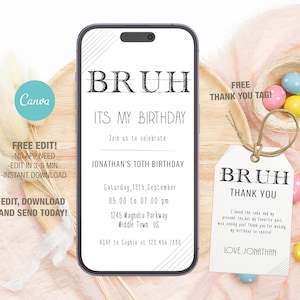 Editable Mobile Bruh Its My Birthday Invitation Template, Birthday Party Invitations, Digital Kids Party Invite, Evite Bday Card