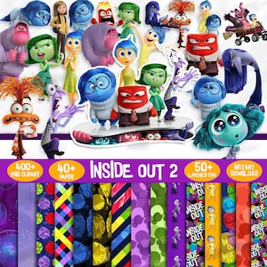 500+ Inside Out 2 Bundle Png Cliparts, Layered Svg Files, Digital Papers, Anger, Joy, Sadness, Disgust And All Characters, Clipart Cut File