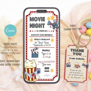 Editable Mobile Movie Birthday Invitation Template, Birthday Party Invitations, Digital Movie Party Invite, Instant Download Evite Bday Card