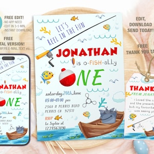 Editable Fishing Birthday Invitation Template, Printable Birthday Party Invitations, Digital Party Invite Bday Card