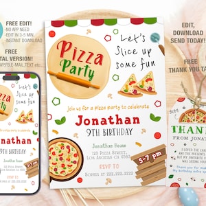 Editable Pizza Party Birthday Invitation Template, Printable Birthday Party Invitations, Digital Bday Party Invite Template Bday Card