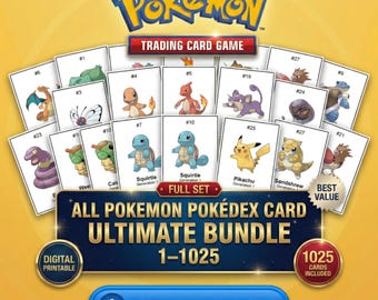 Nationale Pokédex 1025 | Complete Pokédex-set 1-1025 | Afdrukbare tijdelijke aanduidingen voor Pokémon-mapjes | Directe digitale download