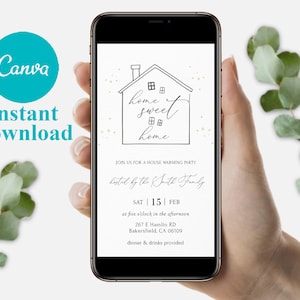Modello mobile modificabile di invito per l'inaugurazione della casa, Inviti per feste di inaugurazione della casa, Invito per feste di inaugurazione della casa digitale, Carta di invito per il riscaldamento della casa