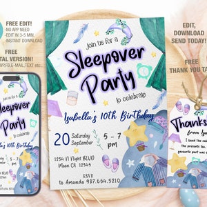Editable Sleepover Birthday Invitation Template, Printable Slumber Birthday Party Invitations, Digital Bday Party Invite Bday Card
