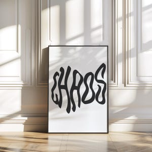 Póster de CHAOS con impresión ondulada, grande, para imprimir, decoración estética de habitación, arte de pared monocromático de moda de los años 70, póster de estilo Bauhaus, tipografía retro digital