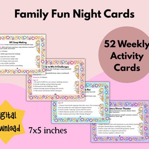 Cartes Soirée divertissement en famille 52 activités hebdomadaires PDF imprimable Jeux en famille Activités pour enfants Téléchargement immédiat