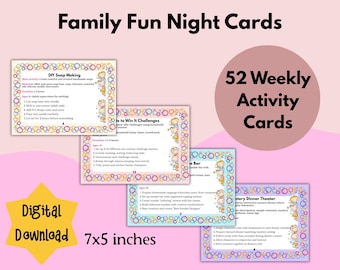 Family Fun Night Cards 52 Weekly Activities Printable PDF Family Games Kids Activities Instant Download