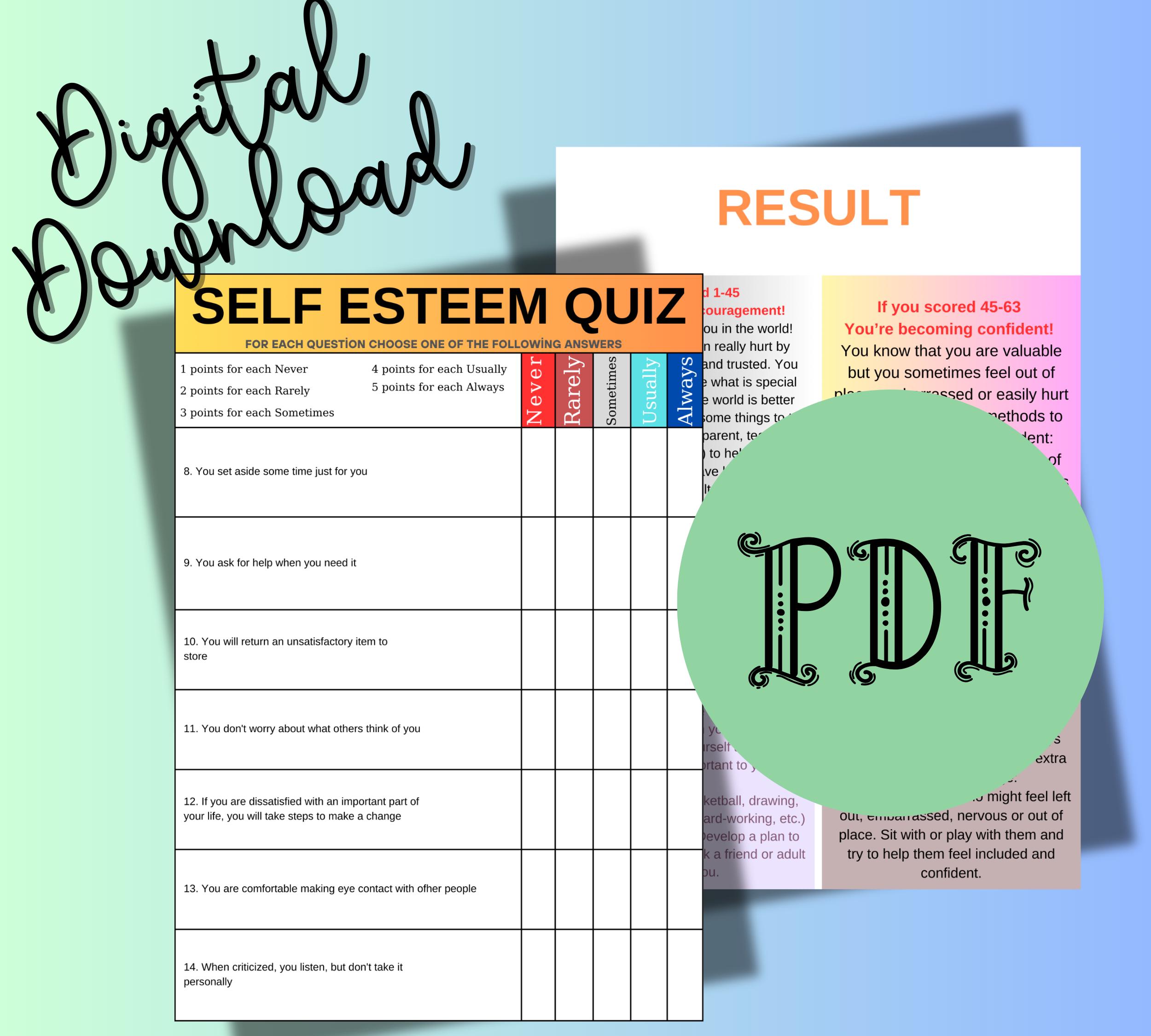 Quiz Self Esteem - Self Esteem Quiz for Adults and Teens - Self Esteem ...